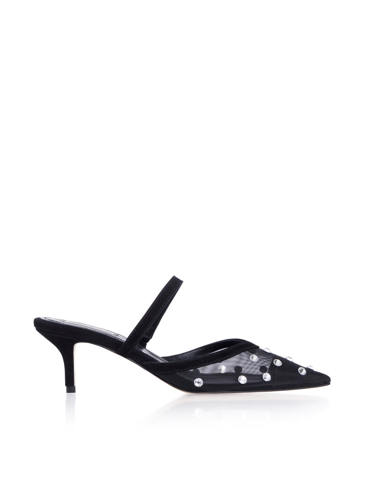 DANI PD85P Saboti stiletto piele intoarsa si plasa, toc cui mic