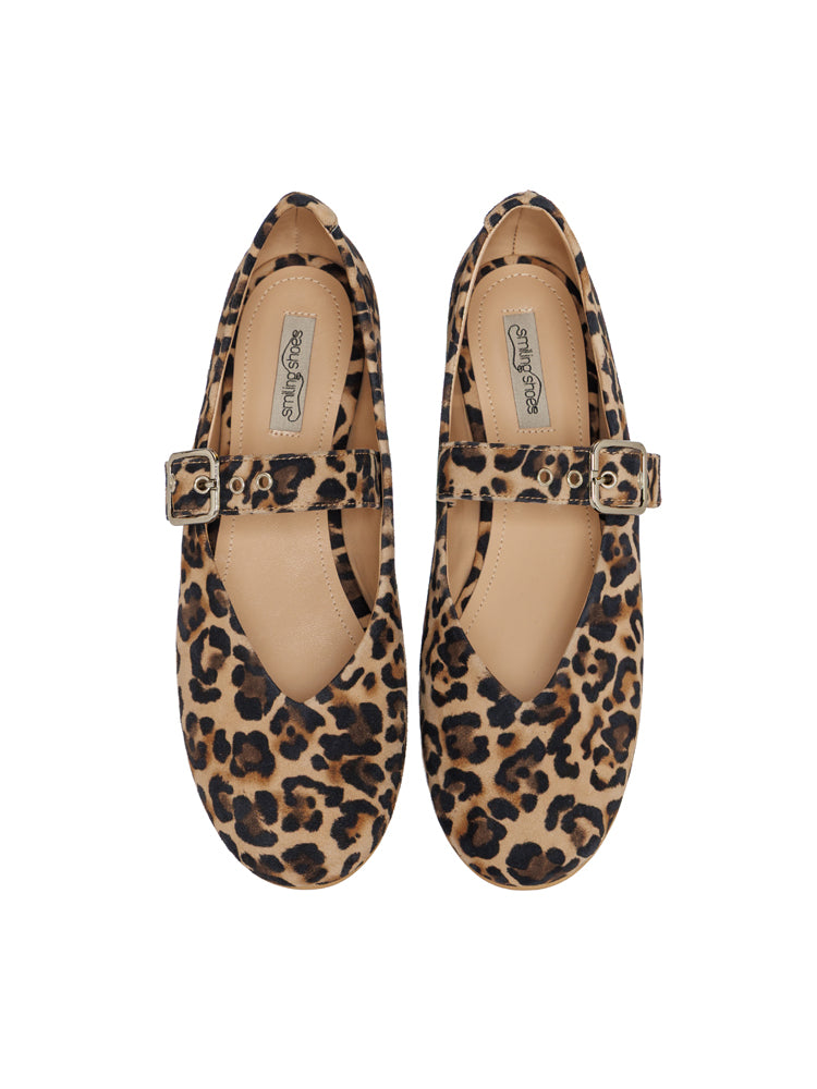 ALVA B160 Balerini rotunzi piele intoarsa, leopard print