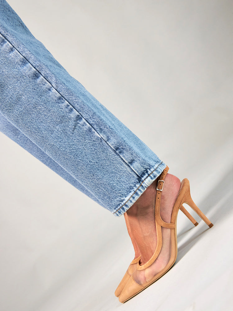 KATE PD90 Pantofi stiletto piele intoarsa si plasa, toc cui inalt, bej