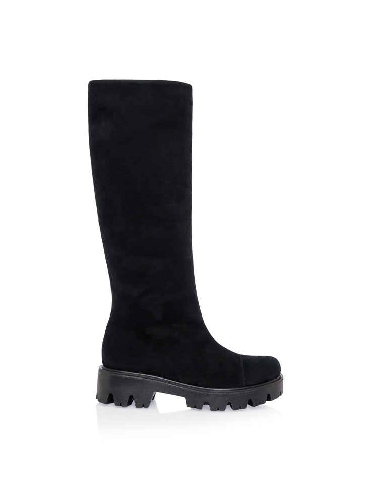 HUNTER BD29 Bocanci inalti piele intoarsa, negri