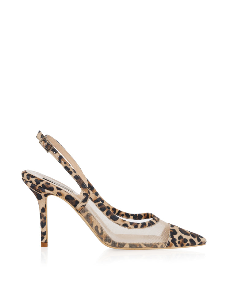 IVANA PD90 Pantofi stiletto piele intoarsa si plasa, toc cui inalt, leopard print