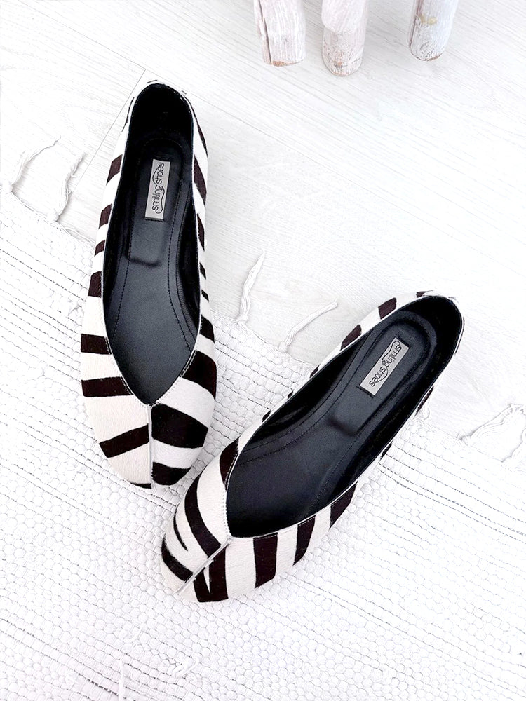 LUIZA B173 Balerini rotunzi piele, ponei zebra