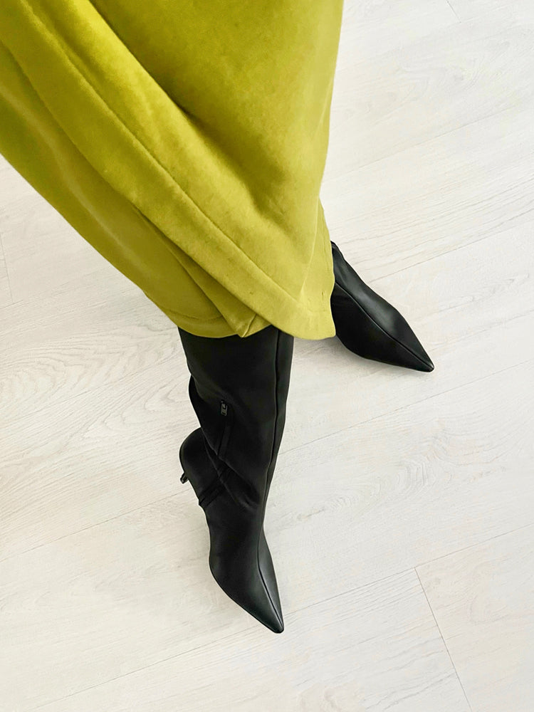 NADIA CD70 Cizme drepte sub genunchi, piele, toc cui mic, negre