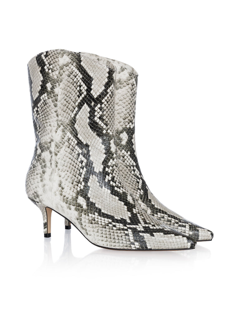 NUMA GD98ST Botine scurte, piele intoarsa, toc cui mic, print sarpe