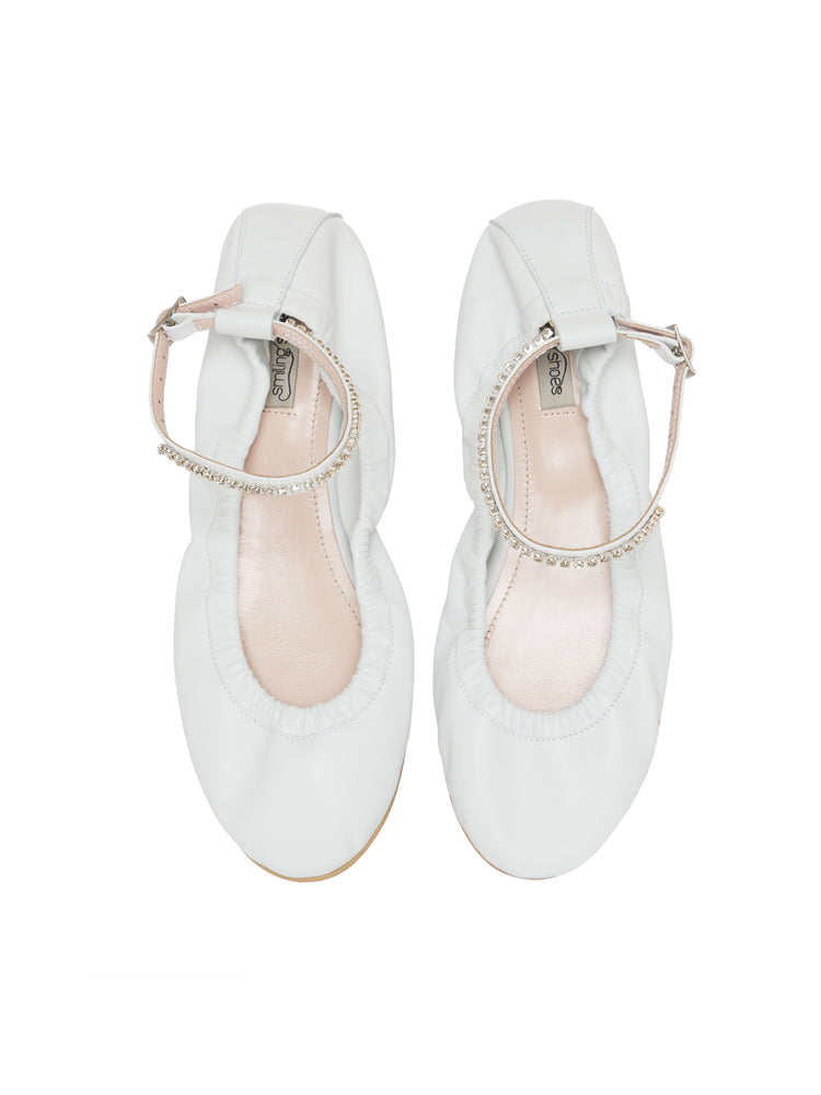 NINA B170 Balerini rotunzi piele cu cristale, alb – Smiling Shoes