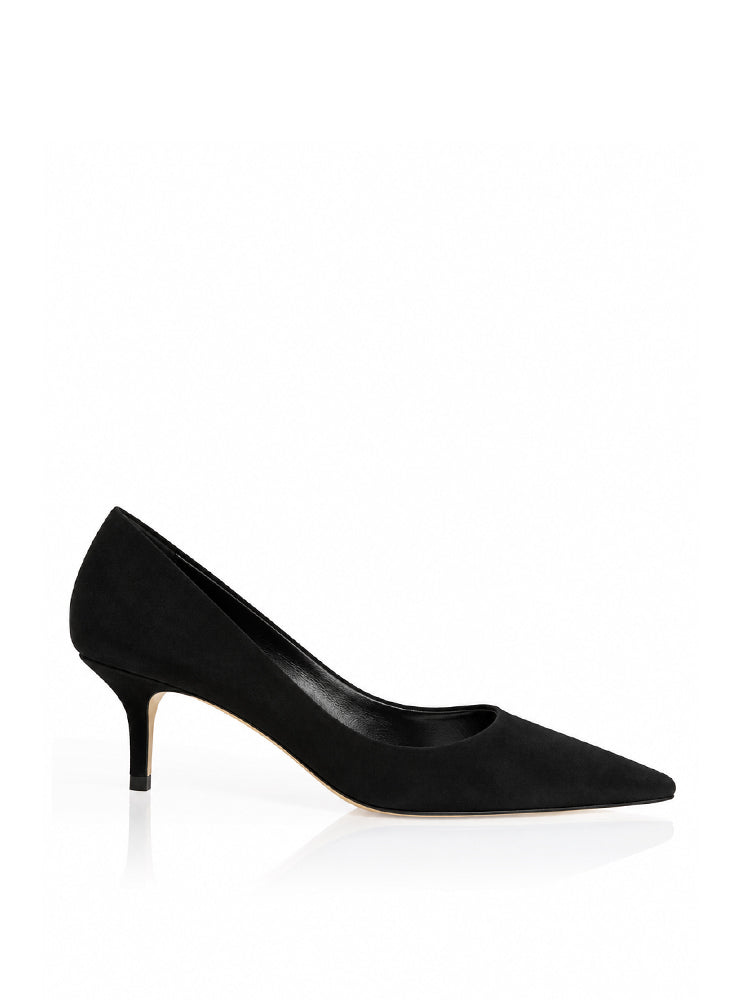 RUBY PD60ST Pantofi stiletto piele intoarsa, toc cui mic, negru
