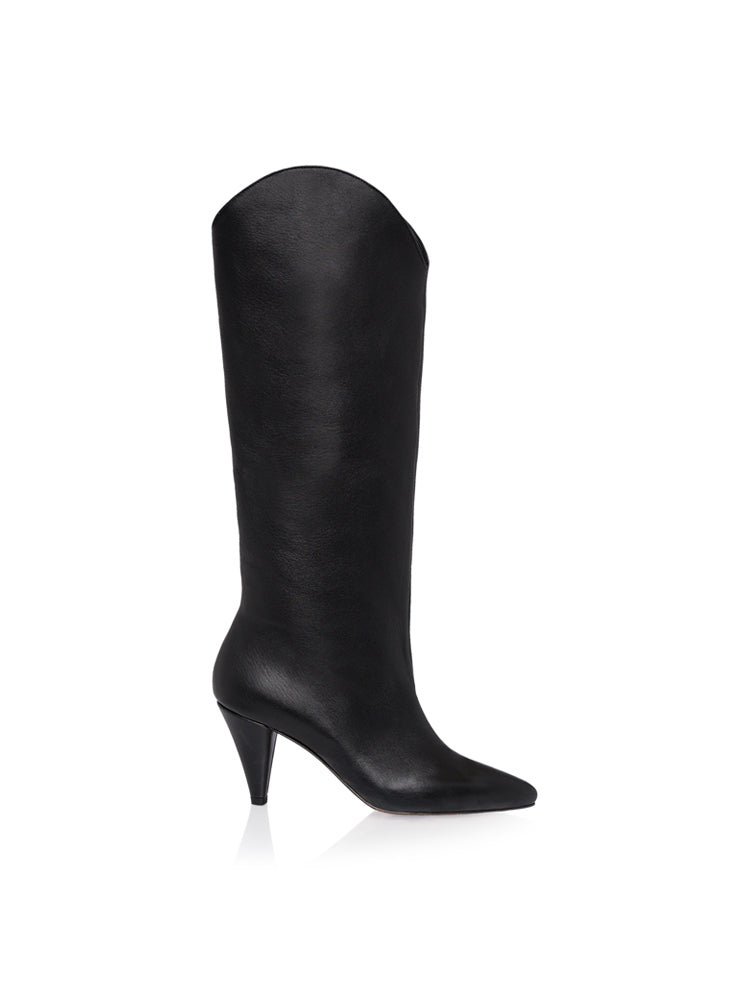 RUNA CD57 Cizme drepte sub genunchi, piele, toc cui mic, negru