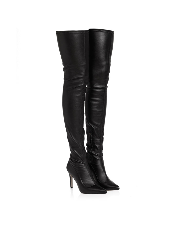 THE MUSE CD28SH Cizme peste genunchi, piele elastica, toc cui inalt, negre