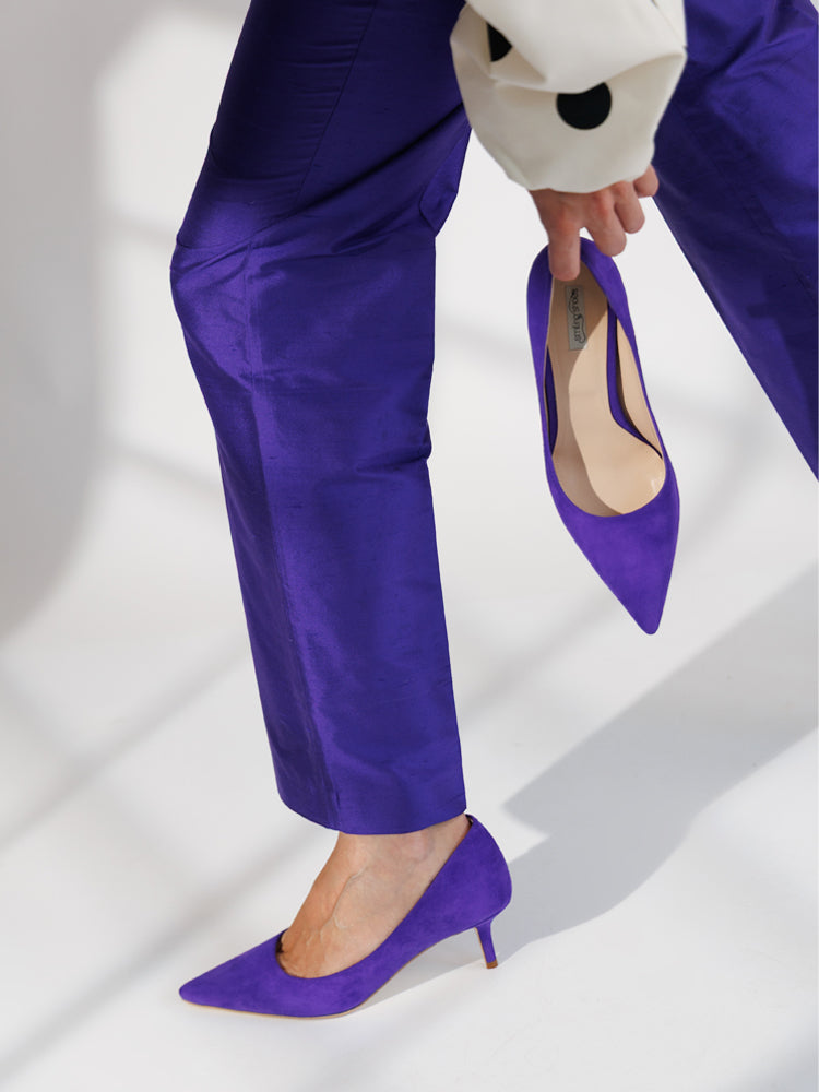 ZURI PD60 Pantofi stiletto piele intoarsa, toc cui mic, violet